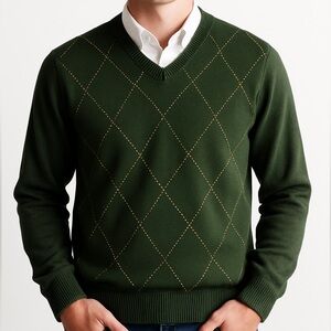 VTG 90s Tommy Hilfiger Argyle Sweater Green V Neck Golf Preppy Size Large